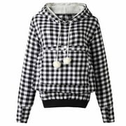 ZQGJB Discount Unisex Big Pouch Plaid Hoodie Long Sleeve Cute Pet Dog Holder Carrier Sweatshirt Loose Comfy Cotton Hooded Pocket Kangaroo Hoodie with Big Pockets Black XXXL