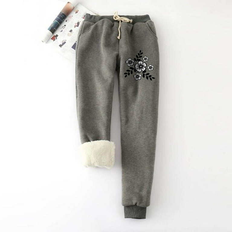 ZQGJB Discount Women's Floral Print Fleece Pants Sherpa Lined Sweatpants  Winter High Waist Active Stretchy Thick Cashmere Warm Jogger Pants(Dark
