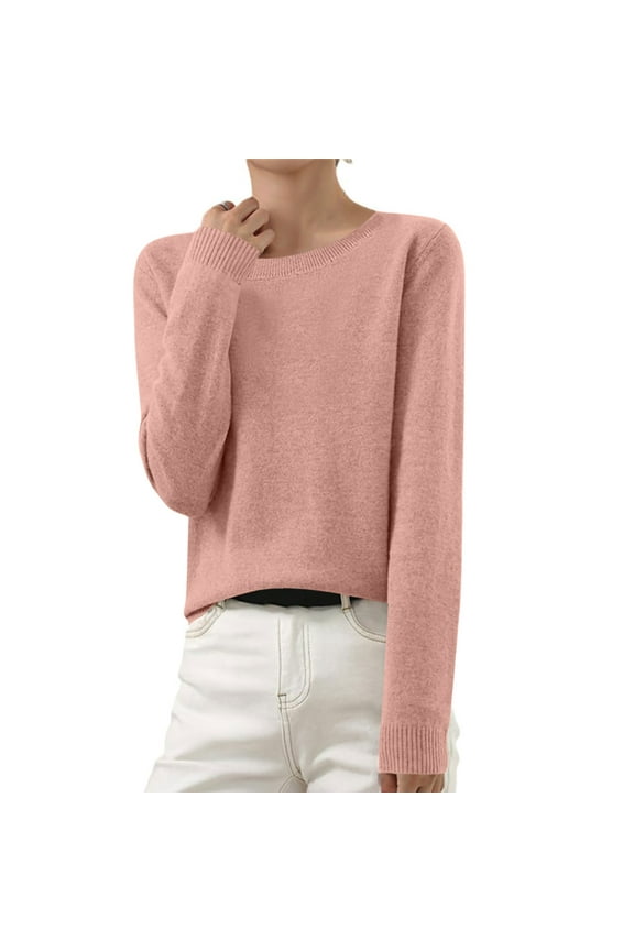 Elegant Womens V Neck Sweater Long Sleeve Shirts Fall Fashion Clothes 2024 Knit Trendy Slim Fitted Lightweight Thin Outwear Tops Pink XL