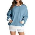thumbnail image 1 of ZQGJB Fall Crewneck Sweatshirts for Women Casual Solid Color Cable Knitted Pullover Jumper Tops Loose Lightweight Comfy Workout Sweaters Light Blue S, 1 of 5