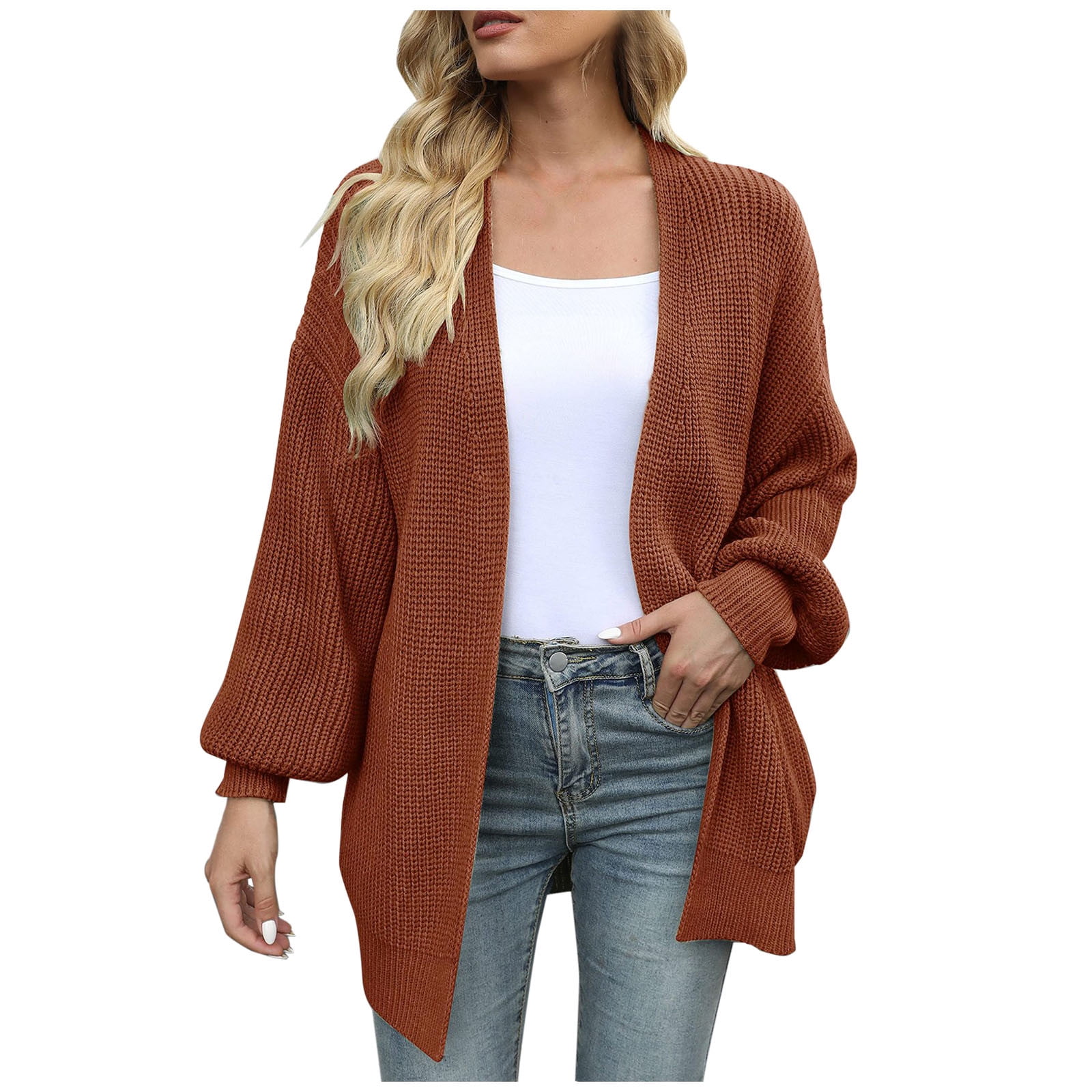 ZQGJB Fall Long Sleeve Open Front Cardigans for Women Loose Fit Casual  Solid Color Asymmetric Pullover Sweater Tops Trendy Cable Knitted Outwear
