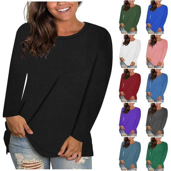 ZQGJB Fall Shirts for Women Casual Solid Color Long Sleeve Crewneck Pullover Tops Trendy Oversized Tunic Blouse Athletic Workout Basic Tees Sweatshirt Purple XXXL