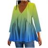thumbnail image 1 of ZQGJB Fall Tops for Womens Trendy Tie Dye Gradient Ruffle Hem Baggy Pullover T Shirts Cute V Neck 3/4 Sleeve Blouses Loose Fit Ombre Tunic Tees Green L, 1 of 6