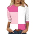thumbnail image 1 of ZQGJB Fall Womens 3/4 Sleeve Color Block Print Shirts Lightweight Casual Dressy Round Neck Graphic T-Shirts Trendy Athletic Workout Pullover Tops Hot Pink S, 1 of 5