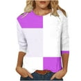 thumbnail image 1 of ZQGJB Fall Womens 3/4 Sleeve Color Block Print Shirts Lightweight Casual Dressy Round Neck Graphic T-Shirts Trendy Athletic Workout Pullover Tops Purple XXXL, 1 of 5