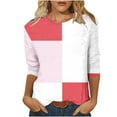 thumbnail image 1 of ZQGJB Fall Womens 3/4 Sleeve Color Block Print Shirts Lightweight Casual Dressy Round Neck Graphic T-Shirts Trendy Athletic Workout Pullover Tops Red L, 1 of 5