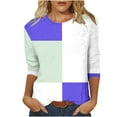 thumbnail image 1 of ZQGJB Fall Womens 3/4 Sleeve Color Block Print Shirts Lightweight Casual Dressy Round Neck Graphic T-Shirts Trendy Athletic Workout Pullover Tops Sky Blue L, 1 of 5