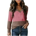 thumbnail image 1 of ZQGJB Fashion Color Block Sweatshirts for Women Lightweight Casual Plus Size V Neck Long Sleeve Fall Out Going T-Shirts Tops Loose Oversized Basic Pullover Blouse Pink XL, 1 of 5