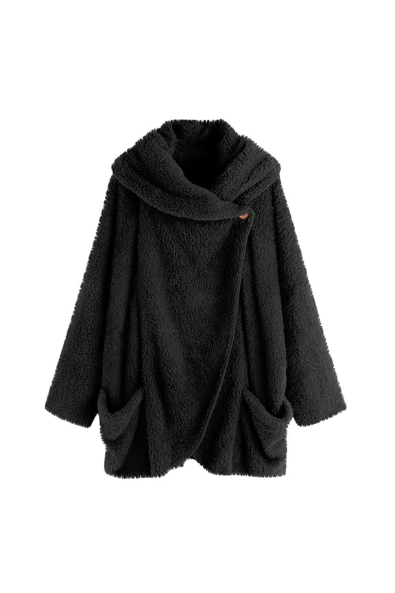Fashion Jackets for Women Winter Sherpa Hooded Jacket Long Sleeve Teddy Bear Coats Button Down Fleece Faux Warm Cardigans Outwear Tops with Pockets Black XXL