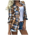 thumbnail image 1 of ZQGJB Flannel Shirt for Women Plaid Color Block Tops Cotton Buffalo Casual Blouses Long Sleeve Classic Button Classic Fit Shacket wit Pockets Blue#04 L, 1 of 8