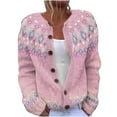 thumbnail image 1 of ZQGJB Floral Pattern Print Open Front Cardigan Sweaters for Women Plus Size Fall Winter Long Sleeve Cable Knit Hollow out Button Down Jacket Tops Loose Overszied Baggy Outwear Coat A-Pink XXL, 1 of 7