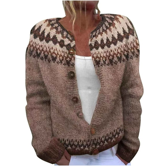 ZQGJB Floral Pattern Print Open Front Cardigan Sweaters for Women Plus Size Fall Winter Long Sleeve Cable Knit Hollow out Button Down Jacket Tops Loose Overszied Baggy Outwear Coat A-Khaki#01 L
