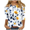 thumbnail image 1 of ZQGJB Floral Shirts for Women Plus Size Womens Cute 3/4 Length Sleeve Crewneck Tunic Blouse Loose Oversized Soft Cotton Graphic Workout Tees Shirt Tops Multicolor#04 L, 1 of 5