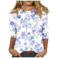 thumbnail image 1 of ZQGJB Floral Shirts for Women Plus Size Womens Cute 3/4 Length Sleeve Crewneck Tunic Blouse Loose Oversized Soft Cotton Graphic Workout Tees Shirt Tops Multicolor#02 XXL, 1 of 5