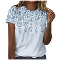 thumbnail image 1 of ZQGJB Floral Tops for Women Vintage Printed Summer Short Sleeve Round Neck Graphic T-Shirts Trendy Relaxed Fit Cotton Pullover Blouse Blue XXL, 1 of 4