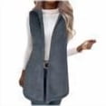 thumbnail image 1 of ZQGJB Fuzzy Hoodie Vest for Women Winter Plush Thick Warm Sleeveless Lapel Collared V Neck Cardigan Sweater Tops Sherpa Fleece Hooded Jacket Navy XXL, 1 of 9