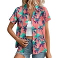 thumbnail image 1 of ZQGJB Hawaiian Beach Shirts for Women Plus Size Casual Summer Tropical Palm Tree Print Short Sleeve Button Down Graphic T-Shirts Trendy Holiday Vacation Tops with Pockets Multicolor#12 XXXL, 1 of 6