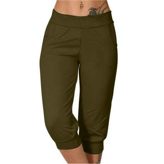 ZQGJB High Waist Yoga Pants for Women Trendy Solid Color Drawstring Slim Fit Workout Runing Capri Pants Casual Workout Side Drawstring Cropped Pants Brown XXL