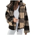 thumbnail image 1 of ZQGJB Womens Fall Winter Full Zipper Plaid Sherpa Coat Teddy Jackets Long Sleeve Plush Fleece Warm Coats with Pockets Large Size( Black apricot,L), 1 of 6