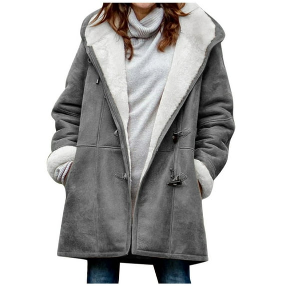 ZQGJB Womens Oversized Open Front Zip Up Sherpa Jacket with Pockets Plus Size Long Sleeve Solid Color Fleece Hoodie Winter Long Coat Outerwear (Gray,M)