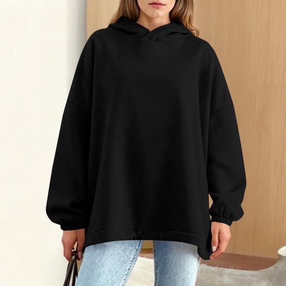 ZQGJB Hoodies for Women 2025 Fall Fashion Hooded Oversized Hooded Sweatshirt Long Sleeve Fleece Pullover Tops Trendy Winter Clothes Black XL