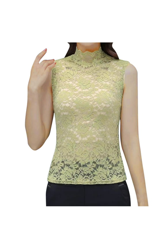 Lace Cami Tank Tops for Women Casual Summer Flared Sleeveless High Neck Basic Shirts Trendy Camisole Vest Green L