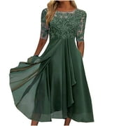 ZQGJB Lace Wedding Guest Dresses for Women Half Sleeve Mother of The Groom Dresse Mother of The Bride Dress Elegant Party Chiffon Formal Evening Dress Green XL