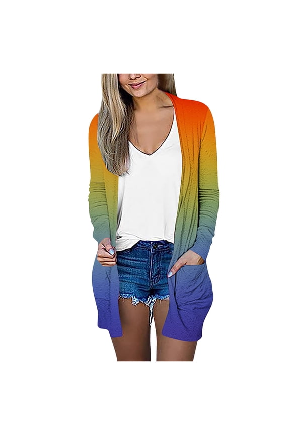 Lightweight Cardigans for Women Fall Trendy Thin Jacket Open Front Kimono Cardigan Cover Ups Tie Dye Printed Loose Fit Casual Outwear Top with Pockets Multicolor XXL