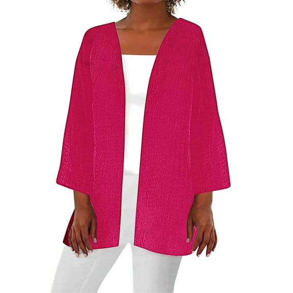 ZQGJB Lightweight Cardigans for Women Trendy Solid Color Summer Fall Long Sleeve Open Front Kimono Tops Loose Fit Soft Cotton Thin Blouse Hot Pink XXL