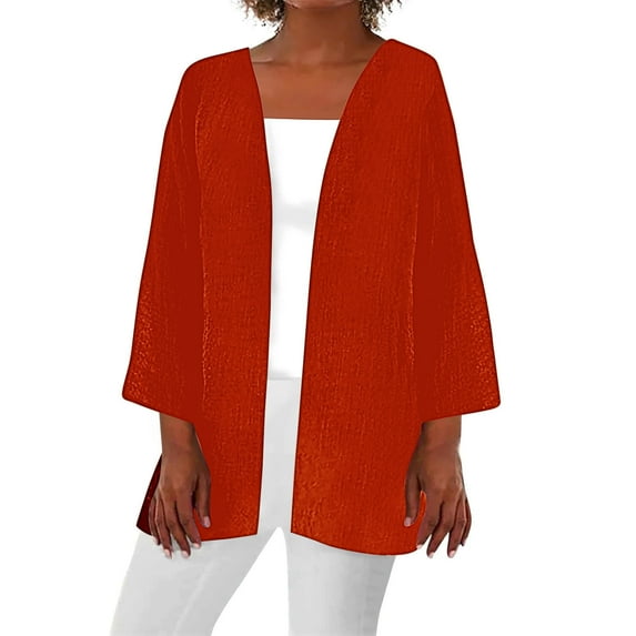 ZQGJB Lightweight Cardigans for Women Trendy Solid Color Summer Fall Long Sleeve Open Front Kimono Tops Loose Fit Soft Cotton Thin Blouse Red XL