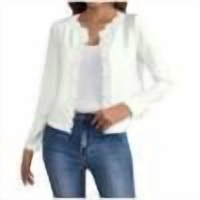 ZQGJB Lightweight Cropped Cardigan Tops for Women Casual Lace Crochet Trim V Neck Open Front Cardigans Trendy Fall Outwear Shirts White S