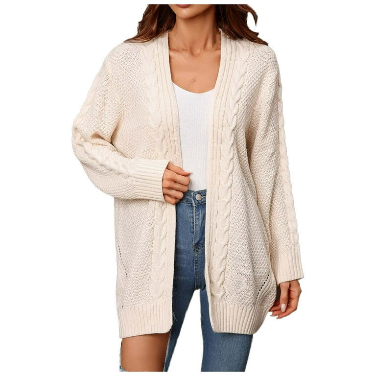 ZQGJB Lightweight Open Front Cardigans for Women Loose Fit Casual Long  Sleeve Solid Color Knitted Cardigan Sweater Tops Long Coat Outwear Jackets