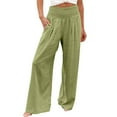 thumbnail image 1 of ZQGJB Linen Pants for Women Smoked Wide Leg Elastic High Waisted Palazzo Pants Loose Fit Soft Comfy Lounge Yoga Trousers with Pockets Mint Green M, 1 of 5
