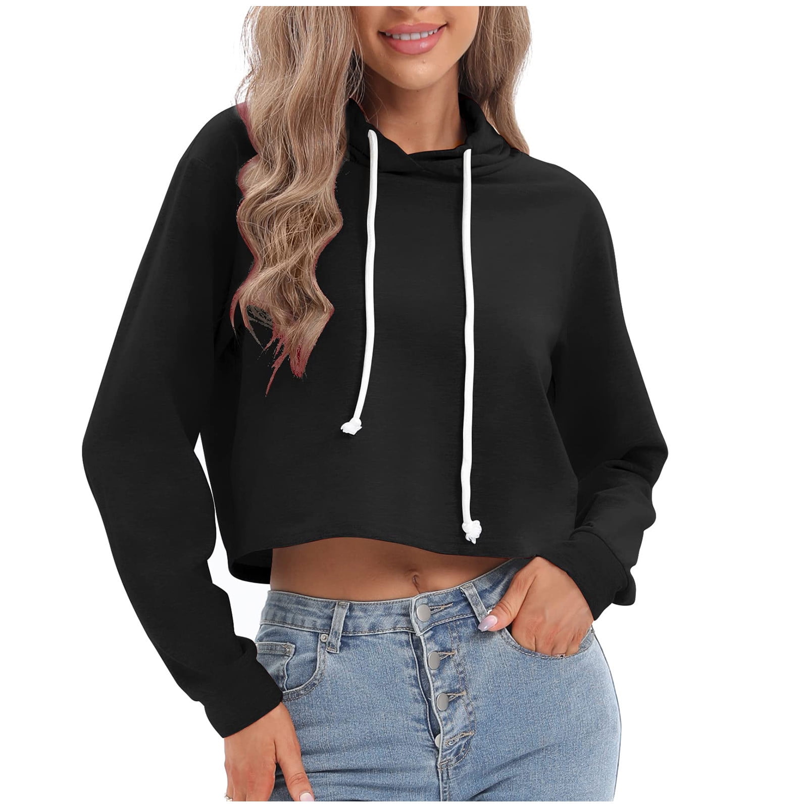 ZQGJB Long Sleeve Cropped Sweatshirts for Women Fall Spring Casual Long  Sleeve Pullovers Cute Plain Crop Hoodie Tops Trendy Out Going Hoodies(Purple,XL)  