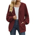 thumbnail image 1 of ZQGJB Long Sleeve Full Zip up Jackets for Women Trendy Solid Color Open Front Cardigan Sweater Tops Loose Oversized Comfy Knitted Pullover Blouse Wine L, 1 of 5