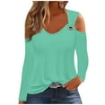 thumbnail image 1 of ZQGJB Long Sleeve Off the Shoulder Tops for Women Casual Spring Solid Color Strappy V Neck Tunic Blouse Loose Oversized Comfy Pullover Tshirt Mint Green XXL, 1 of 5