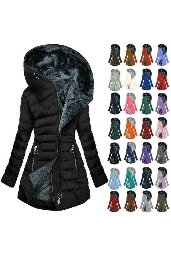 Long Winter Coats for Women Plus Size Casual Waterproof Sherpa Fleece Lined Long Sleeve Full Zip up Hooded Puffer Jacket Trendy Plush Thick Warm Parka Outwear Coat with Pockets Gray L