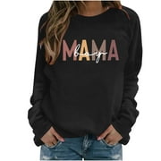 ZQGJB Mama Boy Shirts for Women Graphic Long Sleeve Pullover Tops Loose Crew Neck Basic T-Shirts Loose Lightweight Raglan Cotton Cozy Blouse(Black,S)