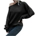 thumbnail image 1 of ZQGJB Off the Shoulder Knited Sweaters for Women Casual Long Sleeve Solid Color Pullover Jumper Tops Loose Comfy Baggy Knitwear Blouse Black L, 1 of 6