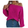 thumbnail image 1 of ZQGJB Off the Shoulder Sweater for Women Trendy Solid Color Cable Knitted Long Sleeve Pullover Jumper Tops Loose Oversized Baggy Knitwear Hot Pink M, 1 of 8