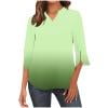 ZQGJB Ombre T-Shirts for Women Casual Tie Dye Gradient Print Fall 3/4 Sleeve V Neck Tunic Tops Loose Fit Comfy Baggy Pullover Blouse Green S