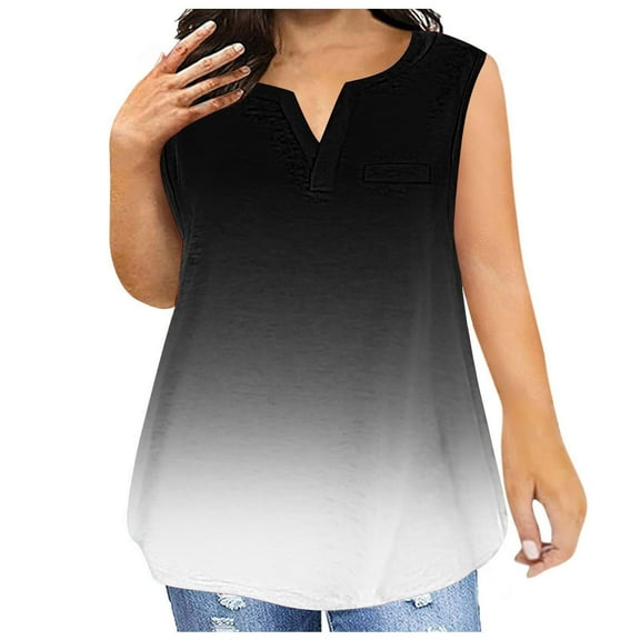 ZQGJB Ombre Tank Tops for Women Casual Summer Sleeveless Tie Dye Gradient Print V Neck Graphic Tees Vest Top Loose Oversized Baggy Tunic Shirts Black XXXL