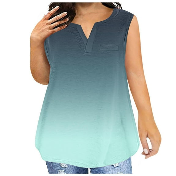 ZQGJB Ombre Tank Tops for Women Casual Summer Sleeveless Tie Dye Gradient Print V Neck Graphic Tees Vest Top Loose Oversized Baggy Tunic Shirts Light Blue XXXXXL