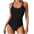 thumbnail image 1 of ZQGJB One Piece Swimsuit Women 2025 Tummy Control Push Up Bathing Suit Slimming Spaghetti Strappy Mesh Sheer Swim Suits Modest Ruched Swimwear(Black,L), 1 of 7