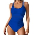 thumbnail image 1 of ZQGJB One Piece Swimsuit Women 2025 Tummy Control Push Up Bathing Suit Slimming Spaghetti Strappy Mesh Sheer Swim Suits Modest Ruched Swimwear(Blue,XXL), 1 of 7