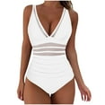 thumbnail image 1 of ZQGJB One Piece Swimsuit Womens Sexy Solid Color Mesh Patchwork Beach Swimsuits Tummy Control Bathing Suit Push Up V Neck High Waist Swimwear(White,XL), 1 of 4
