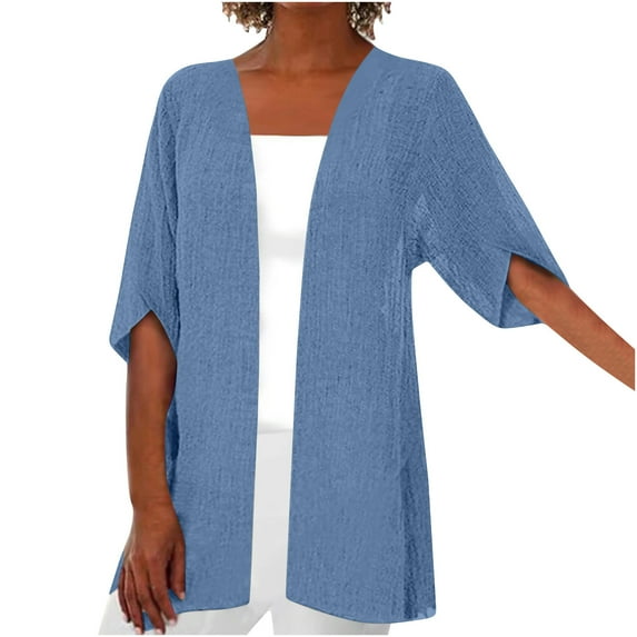 ZQGJB Open Front Cardigan Tops for Women Lightweight Casual Summer Solid Color Kimono Loose Oversized Comfy Beach Cover Ups Trendy Oversized Tunic Blouse Blue#02 S