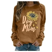 ZQGJB Oversized Dog Mom Shirts for Women Casual Raglan Sleeve Pullover Sweatshirts Loose Lightweight Comfy Sunflower Graphic T-Shirts Tops(Brown,XL)