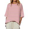 ZQGJB Oversized Striped Shirts for Women Lightweight Casual Fall Batwing Half Sleeve Crewneck Basic Workout Tees Tops Loose Oversized Baggy Pullover Blouse Pink XXXXXL