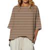 ZQGJB Oversized Striped Shirts for Women Lightweight Casual Fall Batwing Half Sleeve Crewneck Basic Workout Tees Tops Loose Oversized Baggy Pullover Blouse Brown XXXL